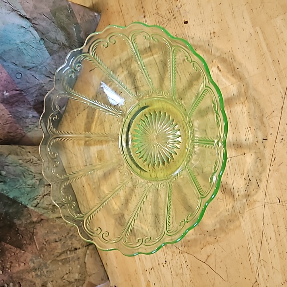 1930's Uranium Depression Glass Flute Green by Imperial Glass-Ohio